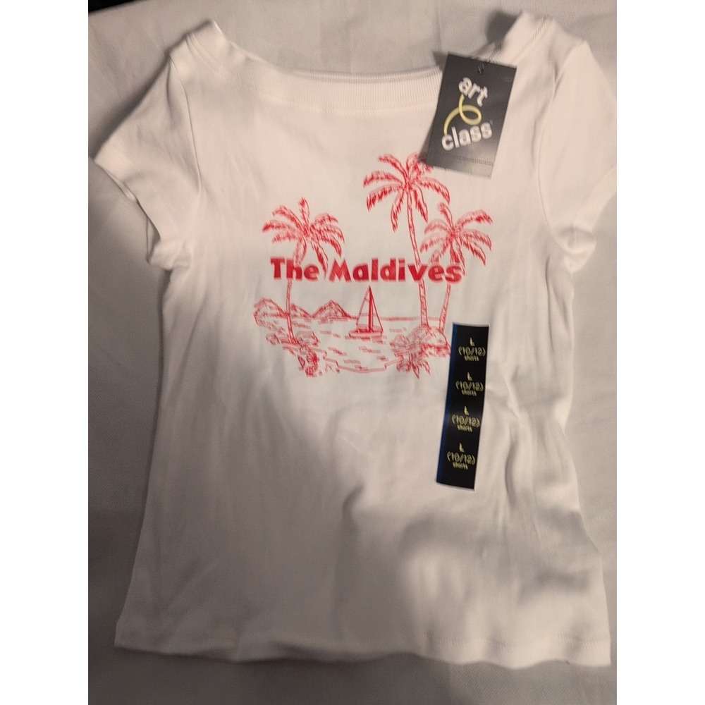 Girls Short Sleeved Shirt White - Art Class L (10/12) Soft Stretch Target